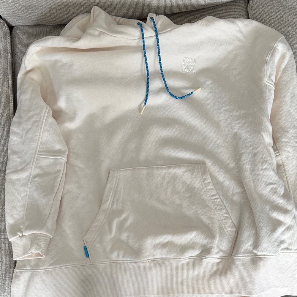 PUMA Women’s  Off-White Hoodie with Blue Accents